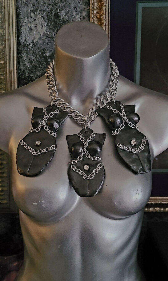 Hand Sculpted Triple Goddess Bondage Pendant Statement Necklace, BDSM Chic Neck Candy, Kink Jewelry