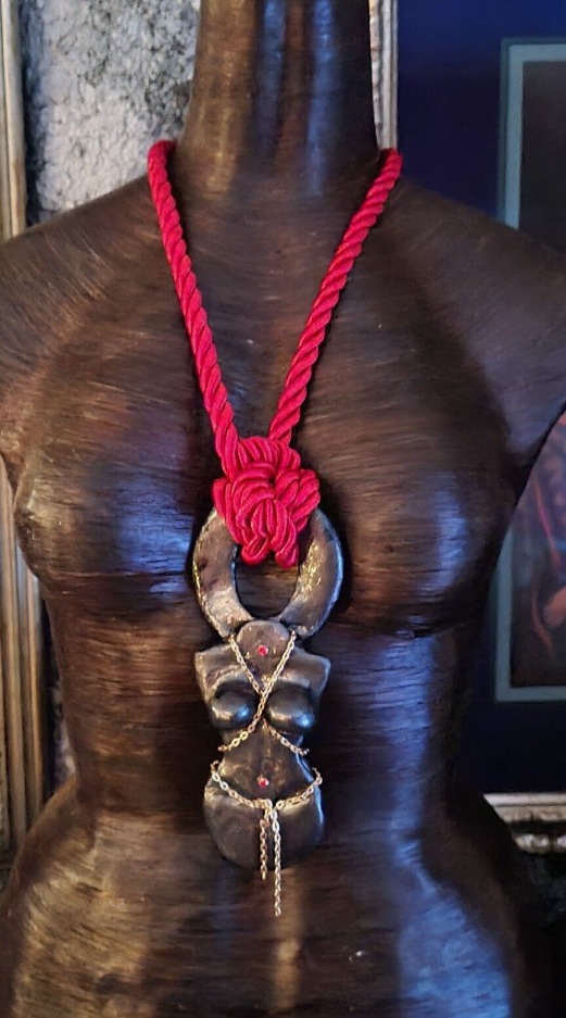 Hand Sculpted Goddess In Bondage Silk Rope Pendant, Boho Couture Sexy Woman Silhouette