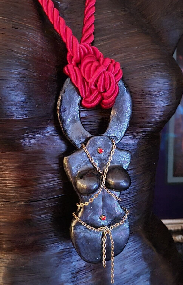 Hand Sculpted Goddess In Bondage Silk Rope Pendant, Boho Couture Sexy Woman Silhouette