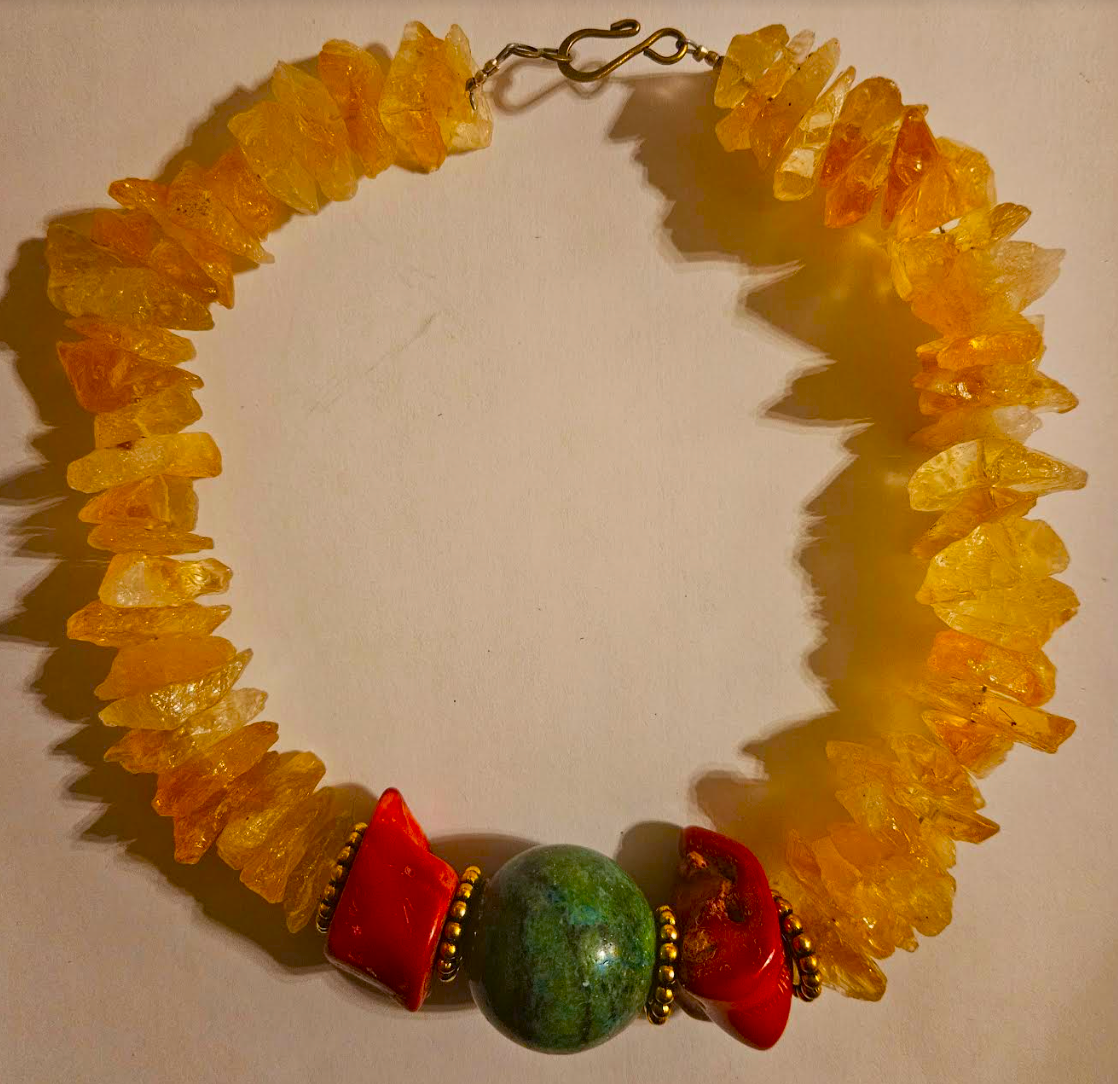 Rough Citrine Coral & Chrysocolla Gemstone Choker, Jewelry for Petite Women