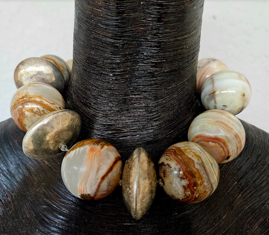 Massive Earth Tone Agate Jasper Gemstone Statement Choker, Bold Chunky Heavy Beaded Neck Candy, Runway Ready Accessory