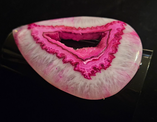 Luxury Oversized Hot Pink Druzy Agate Wide Black Statement Cuff