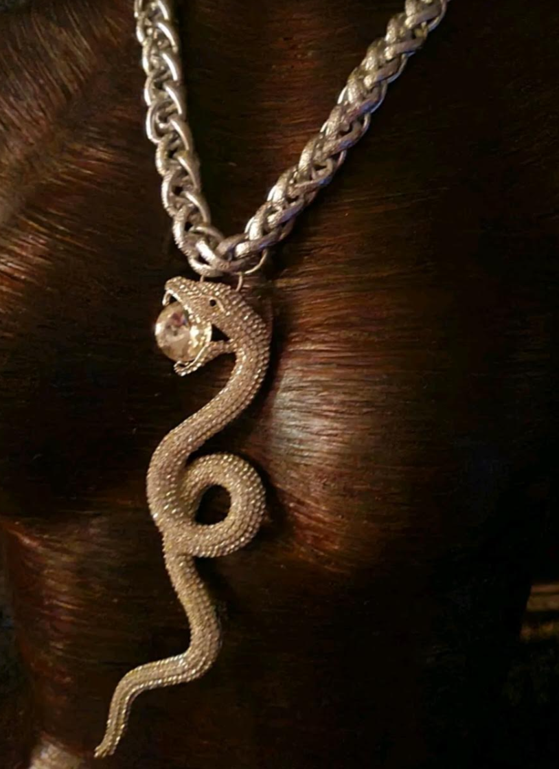 Rhinestone Snake Statement Pendant, Hip Hop Diamante Serpent Chest Piece, Men's Rocker Chic Bling Necklace