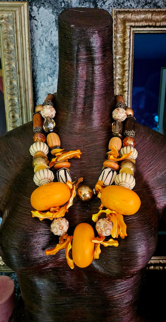 Statement Choker Oversized Beads Orange Beige Gold, Jewelry Summer Women of Color, Haute Couture Socialite