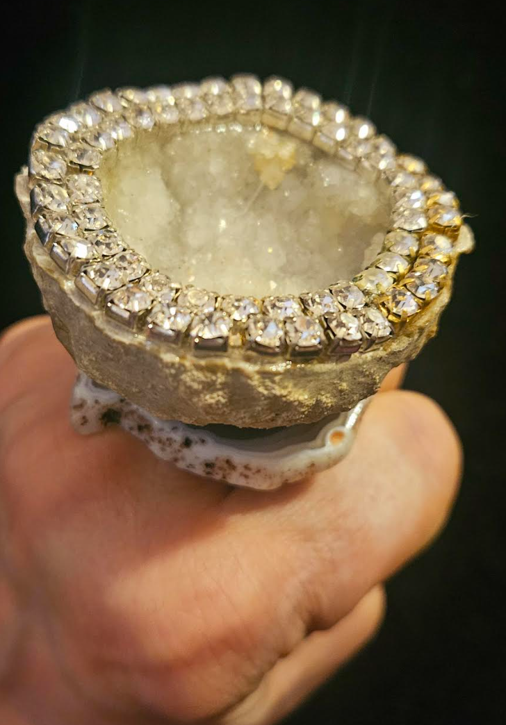 Heavily Crystallized Geode Adjustable Statement Ring With Rhinestone Trim, Avant Garde Flashy Finger Candy, Oversized Gemstone Cocktail Ring, Rocker Chic Cocktail Ring Unisex