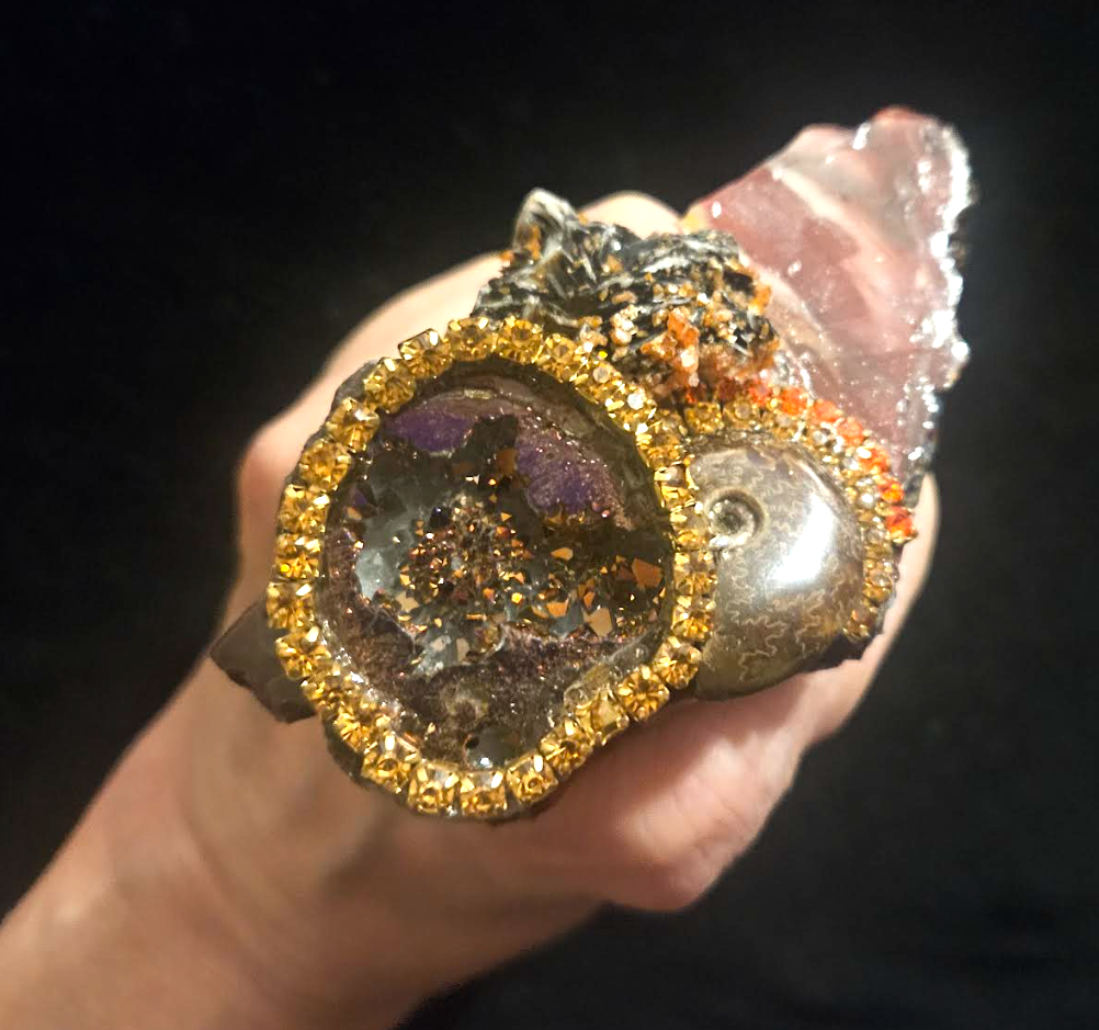 Adjustable Jasper Slab Rustic Statement Ring - Geode, Ammonite & Crystal Finger Candy - Kat Kouture Jewelry