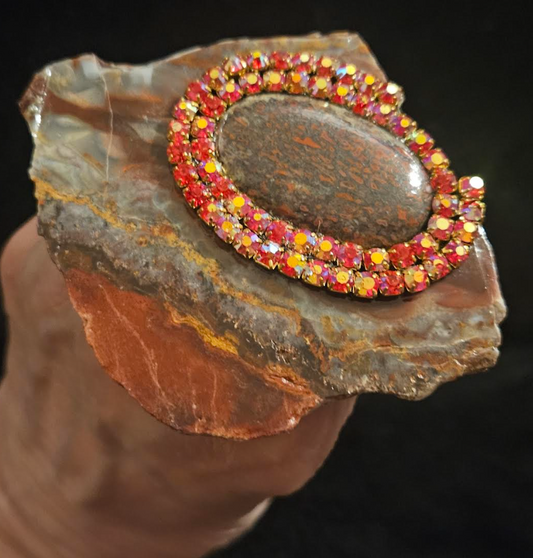 Brown & Red Jasper Slab Adjustable Statement Ring, Masculine Gemstone Hand Ring, Jeans Jewelry