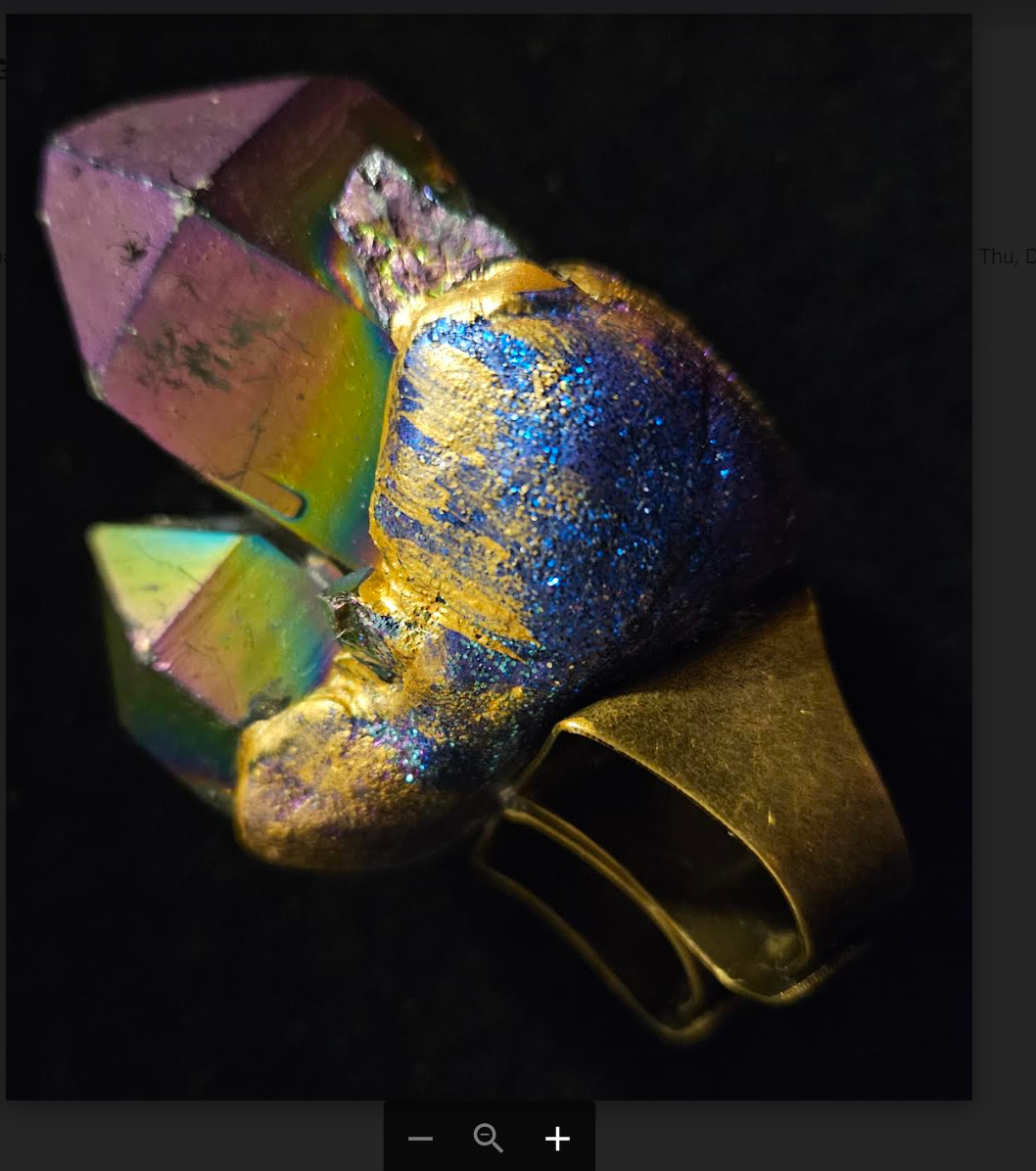 Rough Oversized Titanium Quartz Adjustable Statement Ring, Jewel Tone Sculpted Gemmy Finger Candy, Flashy Two Finger Crystal Knuckles Unisex