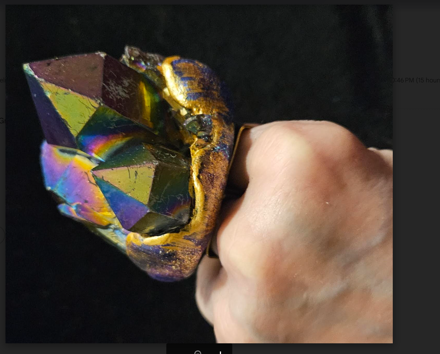 Rough Oversized Titanium Quartz Adjustable Statement Ring, Jewel Tone Sculpted Gemmy Finger Candy, Flashy Two Finger Crystal Knuckles Unisex