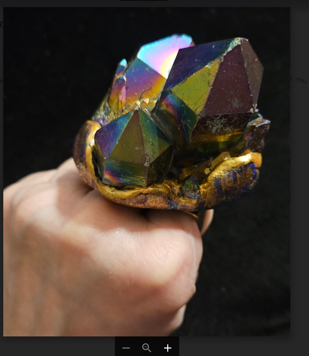 Rough Oversized Titanium Quartz Adjustable Statement Ring, Jewel Tone Sculpted Gemmy Finger Candy, Flashy Two Finger Crystal Knuckles Unisex