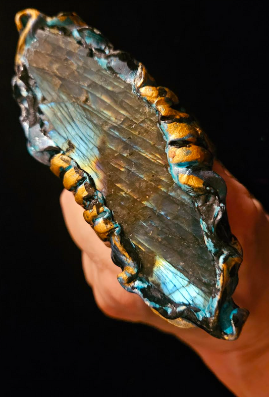 Labradorite Spectrolite Sculpted Two Finger Unisex Statement Ring
