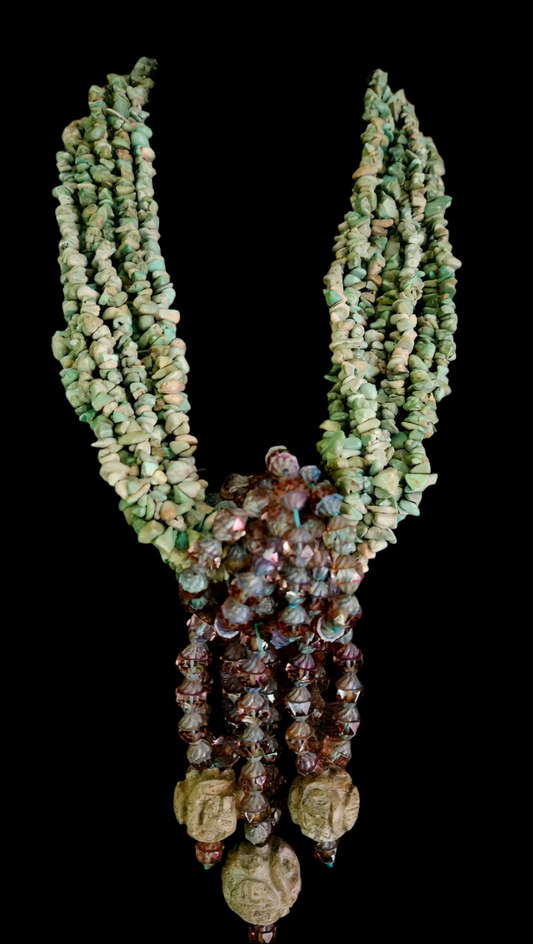 Amazonite Gemstone Multi Strand Statement Necklace With Ornate Dangles