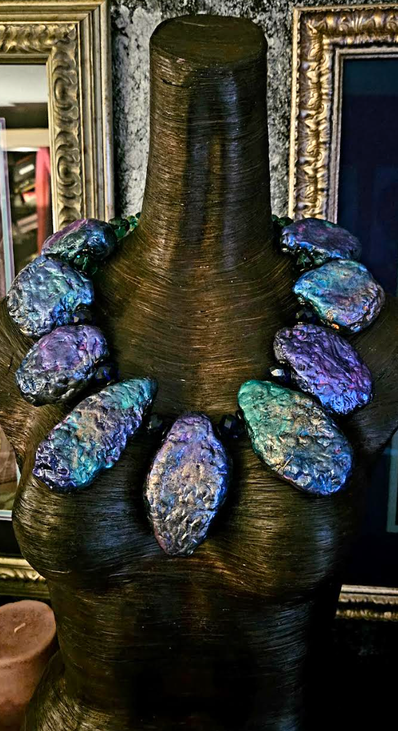 Jewel Tone Oversized Beaded Sculpted Statement Bib, Haute Couture Chest Piece from Kat Kouture, OOAK Wearable Art Neck Candy