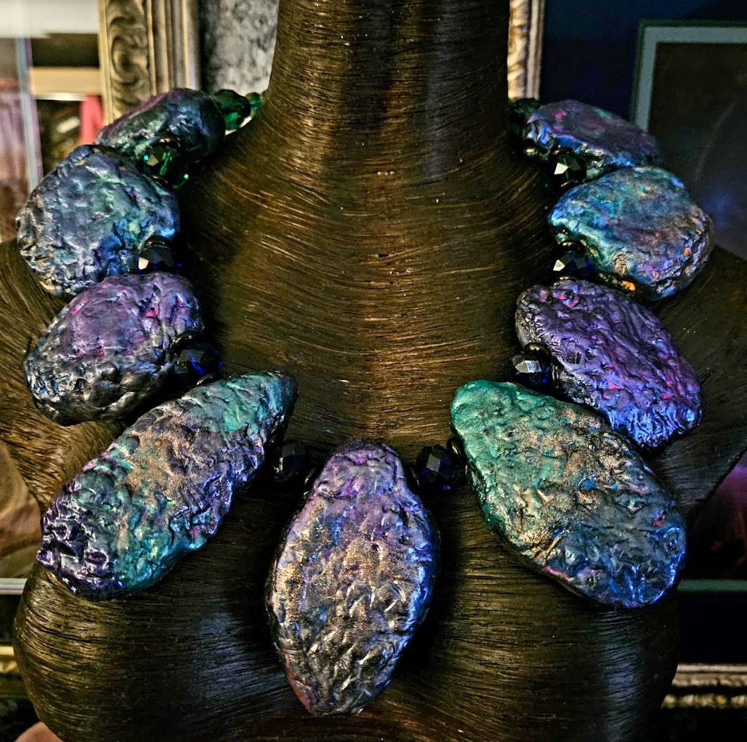 Jewel Tone Oversized Beaded Sculpted Statement Bib, Haute Couture Chest Piece from Kat Kouture, OOAK Wearable Art Neck Candy