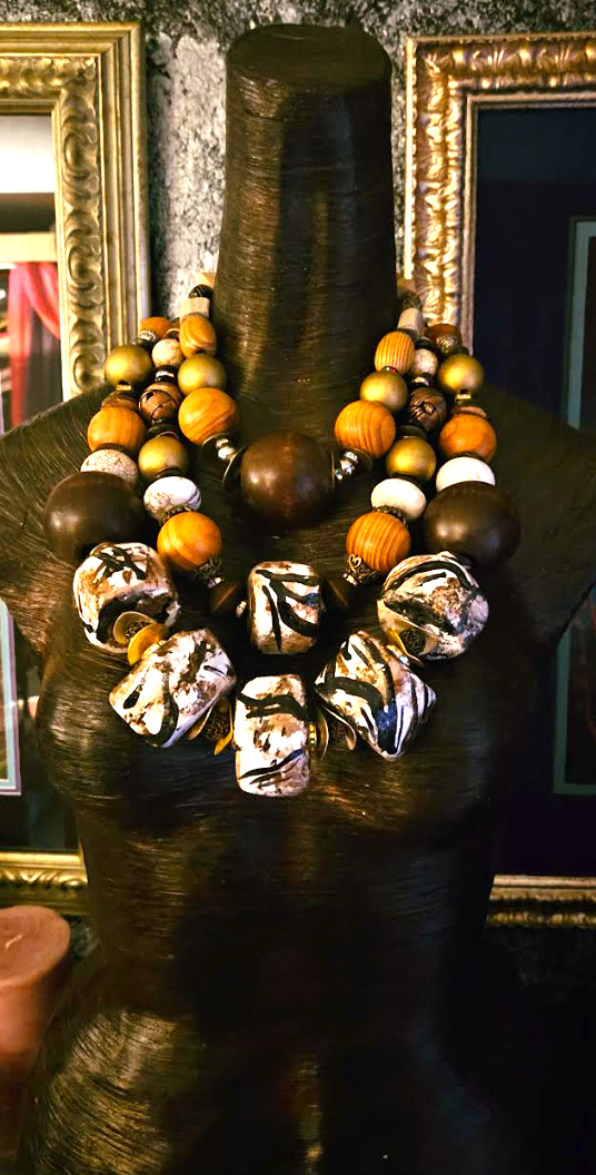 Earth Tone Oversized Mixed Beaded Statement Necklace Set, African Inspired Haute Couture Neck Candy for Socialites, OOAK Wearable Art from Kat Kouture