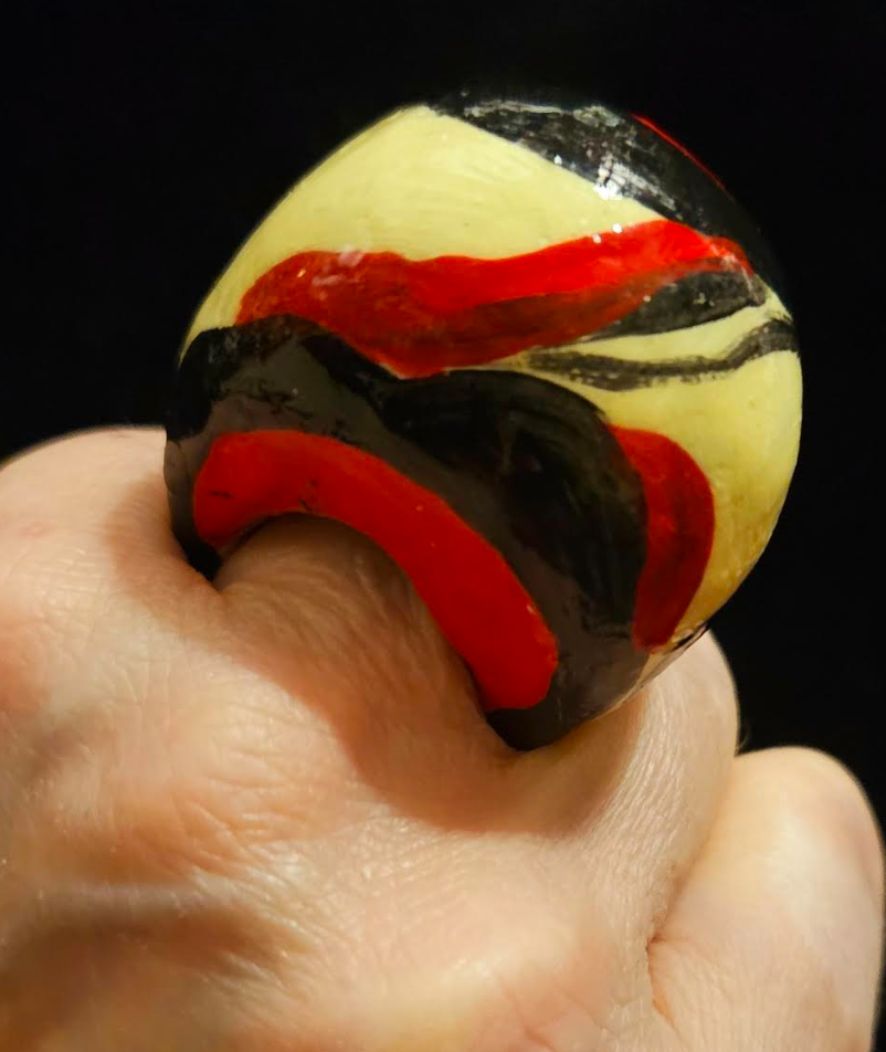 Sculpted Abstract Zebra Print Dome Statement Ring, OOAK Artisan Cocktail Ring, Edgy OOAK Finger Candy