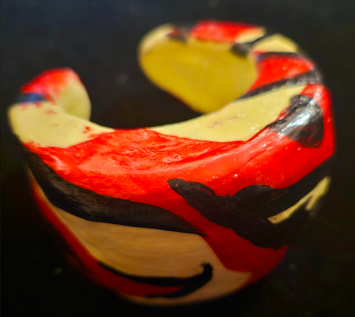 Hand Sculpted Wide Abstract Zebra Print Statement Cuff, Oversized Red Black & Ivory Bangle, Runway Ready Bracelet