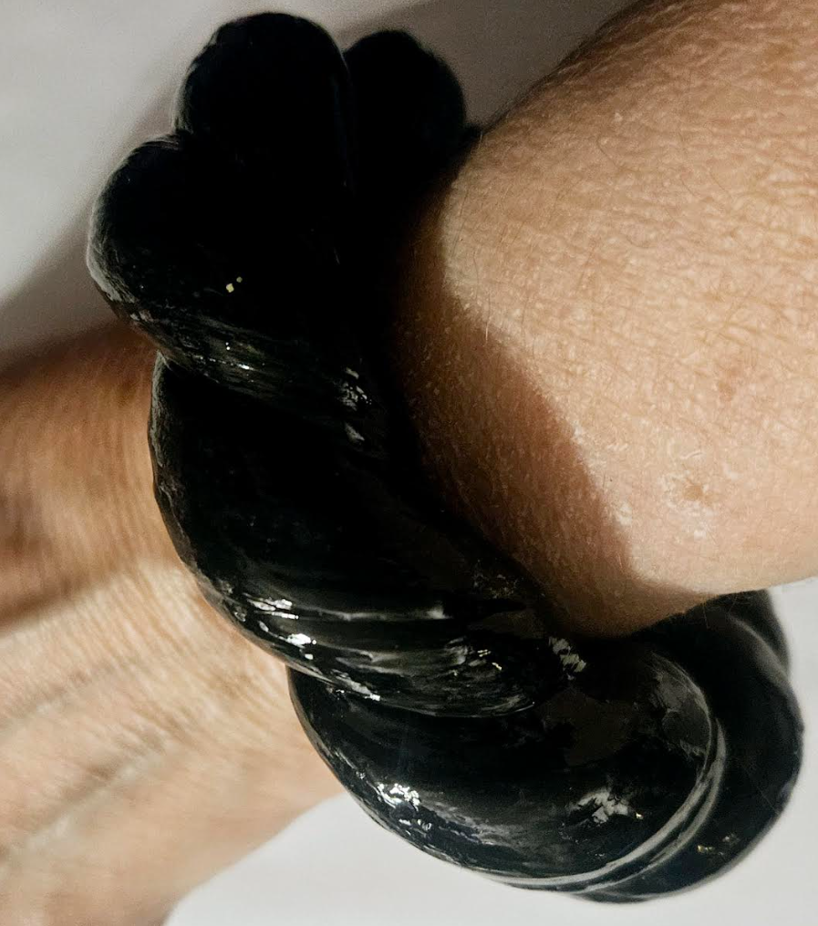 Twisted Black Lacquer Oversized Bangle, Oversized Hand Sculpted Statement Cuff, Runway Ready Wrist Candy