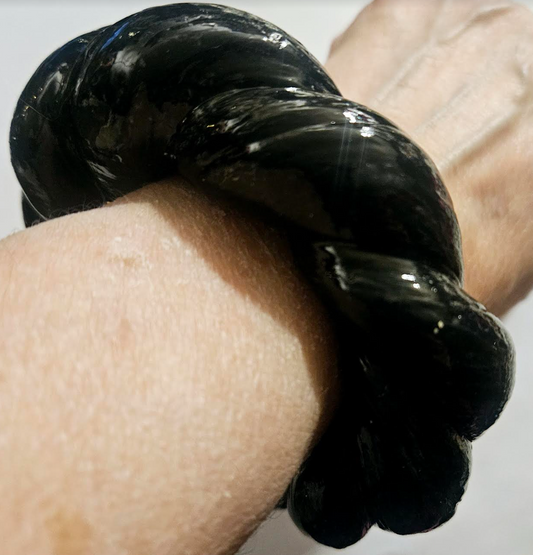 Twisted Black Lacquer Oversized Bangle, Oversized Hand Sculpted Statement Cuff, Runway Ready Wrist Candy