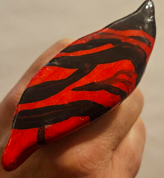 Black & Red Zebra Hand Sculpted Hand Ring, Avant Garde Animal Print Statement Ring,