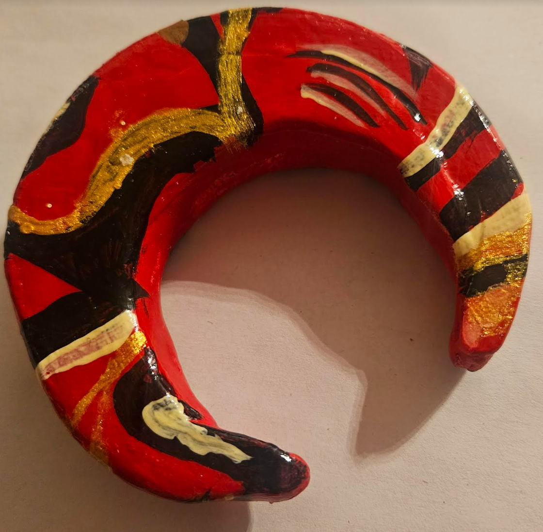 Red Black Gold Sculpted & Hand Painted Artist Bangle, Dramatic Oversized Statement Cuff, Lovers of Bracelets