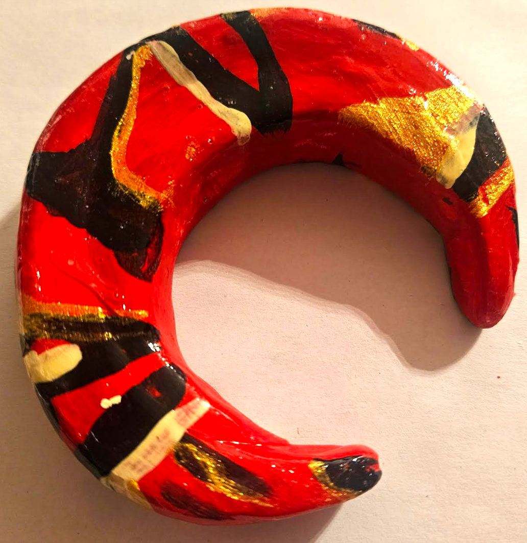 Red Black Gold Sculpted & Hand Painted Artist Bangle, Dramatic Oversized Statement Cuff, Lovers of Bracelets