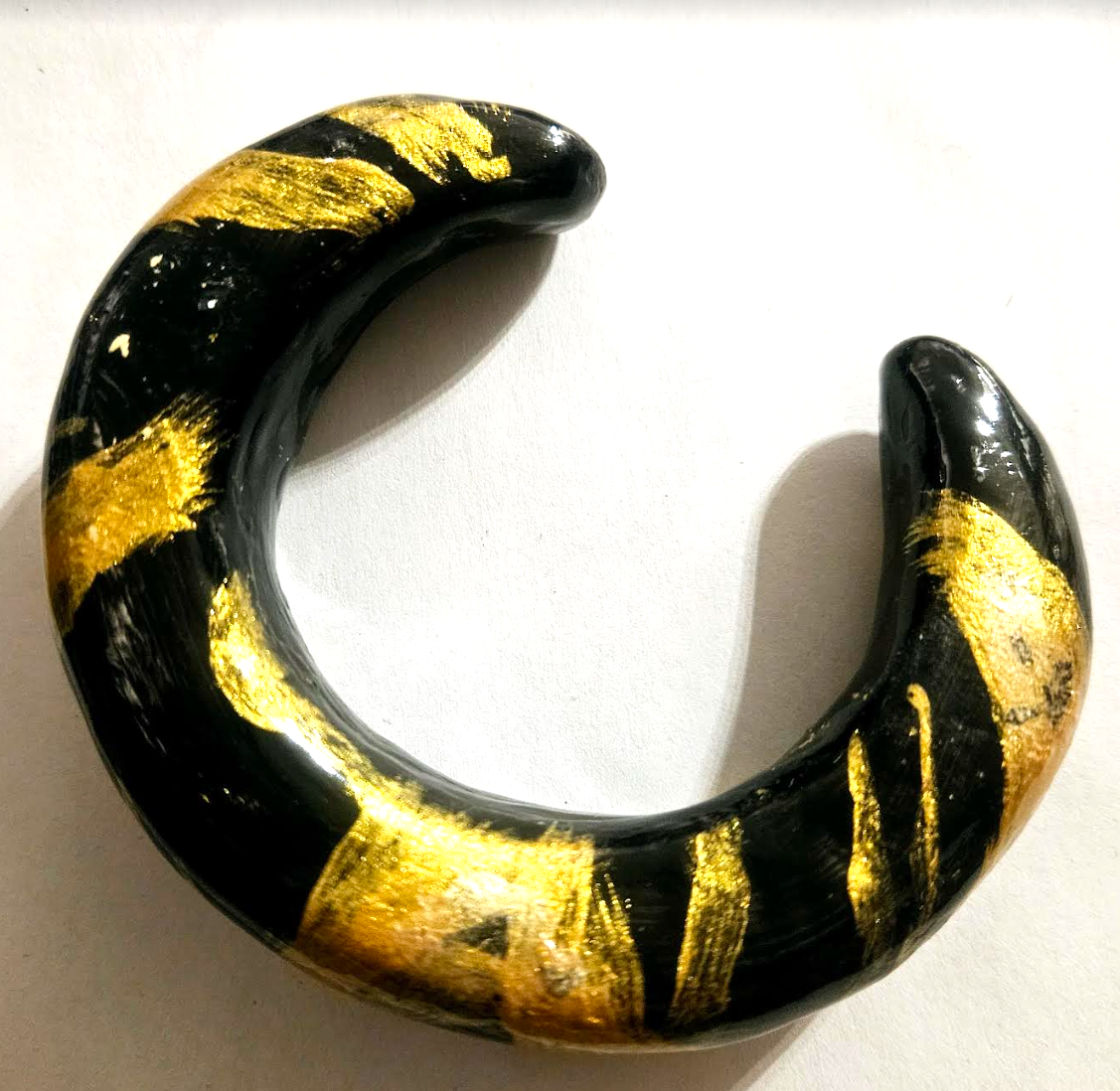 Black & Gold Hand Sculpted Bangle, Hand Painted Heavy Statement Cuff, Photoshoot Jewelry from Kat Kouture