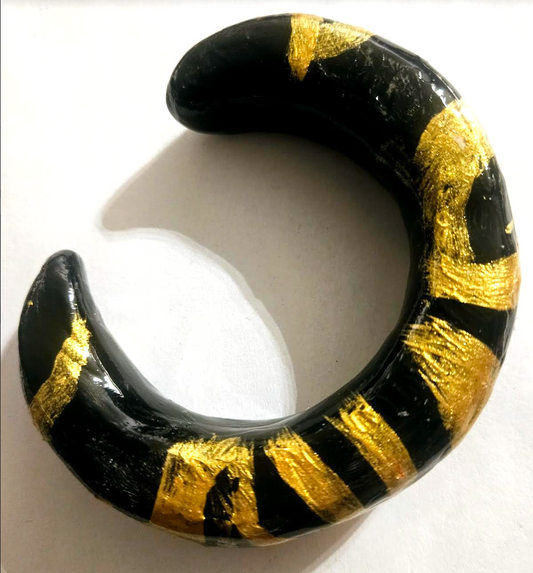 Black & Gold Hand Sculpted Bangle, Hand Painted Heavy Statement Cuff, Photoshoot Jewelry from Kat Kouture