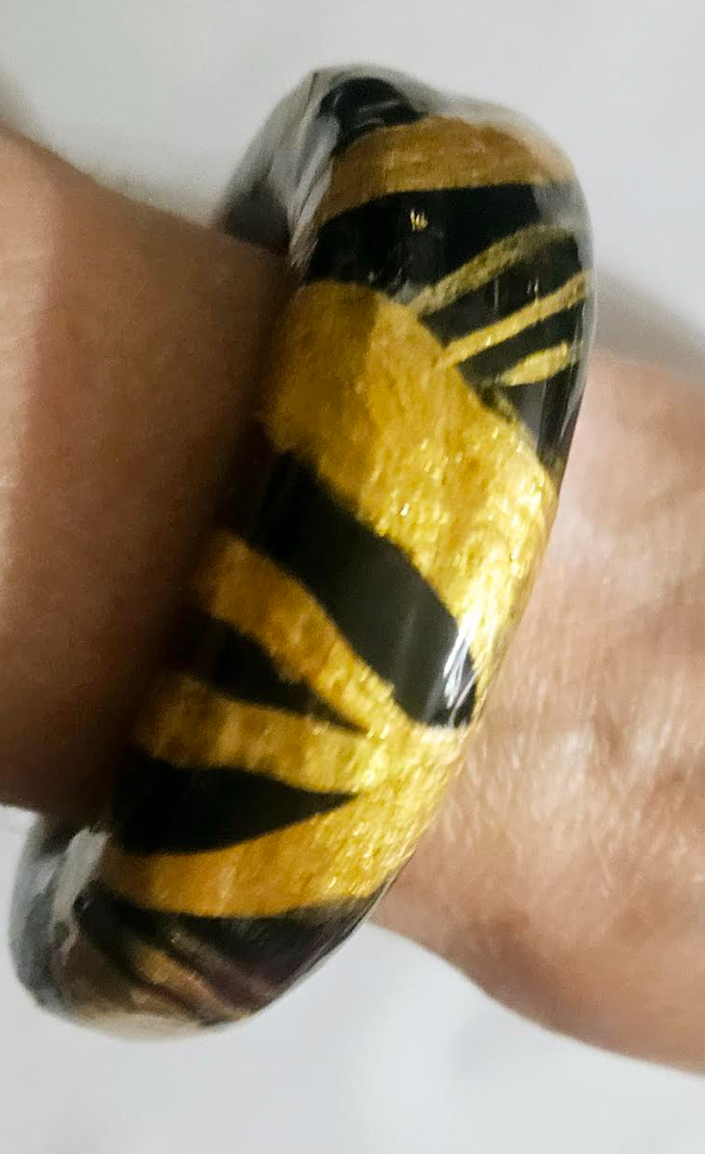 Black & Gold Hand Sculpted Bangle, Hand Painted Heavy Statement Cuff, Photoshoot Jewelry from Kat Kouture