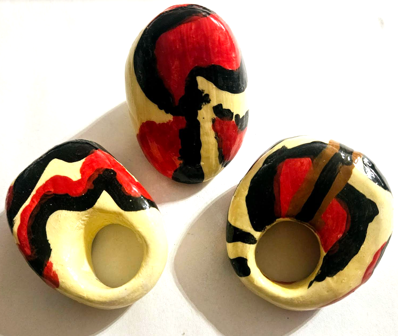 Sculpted Dome Abstract Statement Ring for Women Size 7.5, Funky Artisan Red & Black Zebra Finger Candy