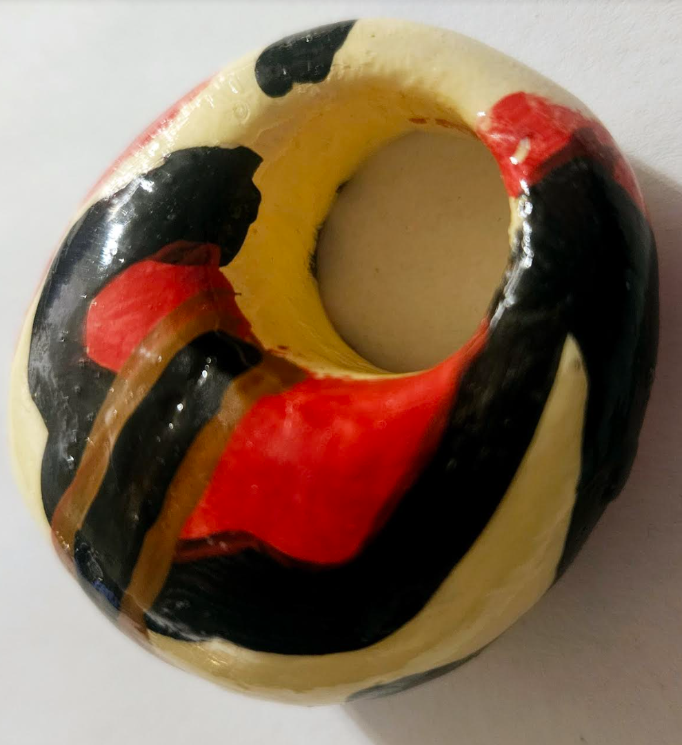 Sculpted Dome Abstract Statement Ring for Women Size 7.5, Funky Artisan Red & Black Zebra Finger Candy