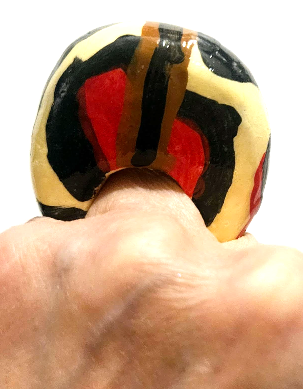 Sculpted Dome Abstract Statement Ring for Women Size 7.5, Funky Artisan Red & Black Zebra Finger Candy