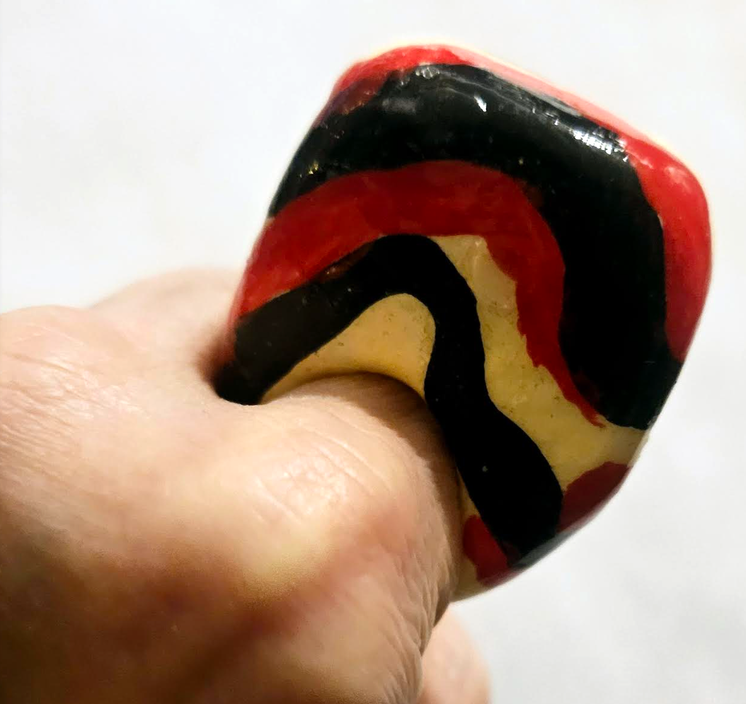 Red Black & Ivory Hand Sculpted Statement Ring - Op Art Cocktail Ring - Kat Kouture Jewelry