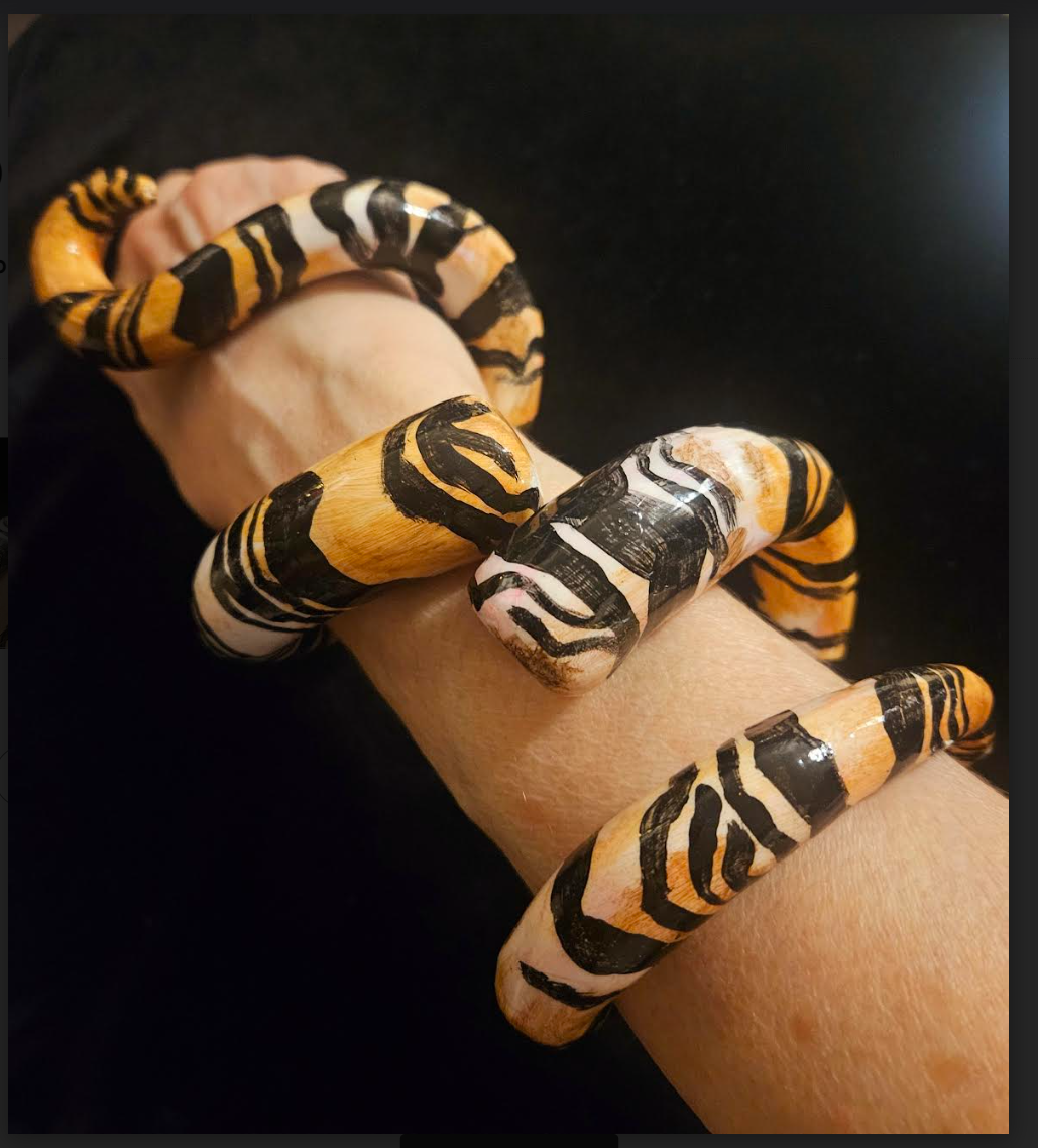 Safari Inspired Abstract Animal Print Snake Cuff, Runway Ready Exotic Wild Bangle, OOAK Artisan Bracelet from Kat Kouture