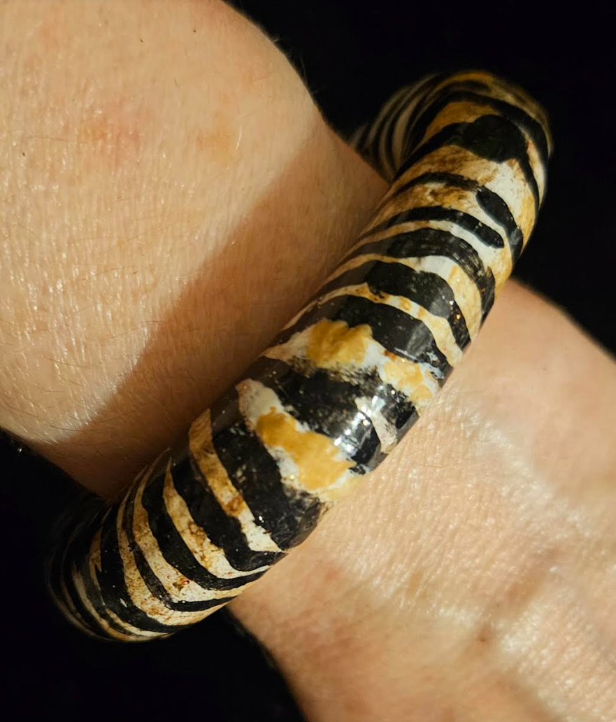 Druid Style Zebra Print Hand Sculpted Statement Cuff, Exotic Animal Print Bangle, OOAK Black White & Red Couture Bracelet
