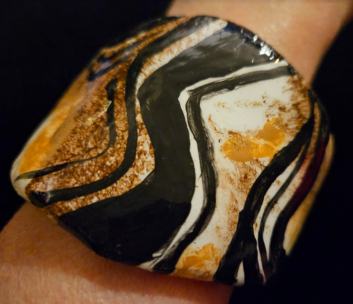 Dramatic African Animal Print Statement Cuff, Hand Sculpted Wild & Exotic Zebra Bangle, Wide Haute Couture Wrist Candy