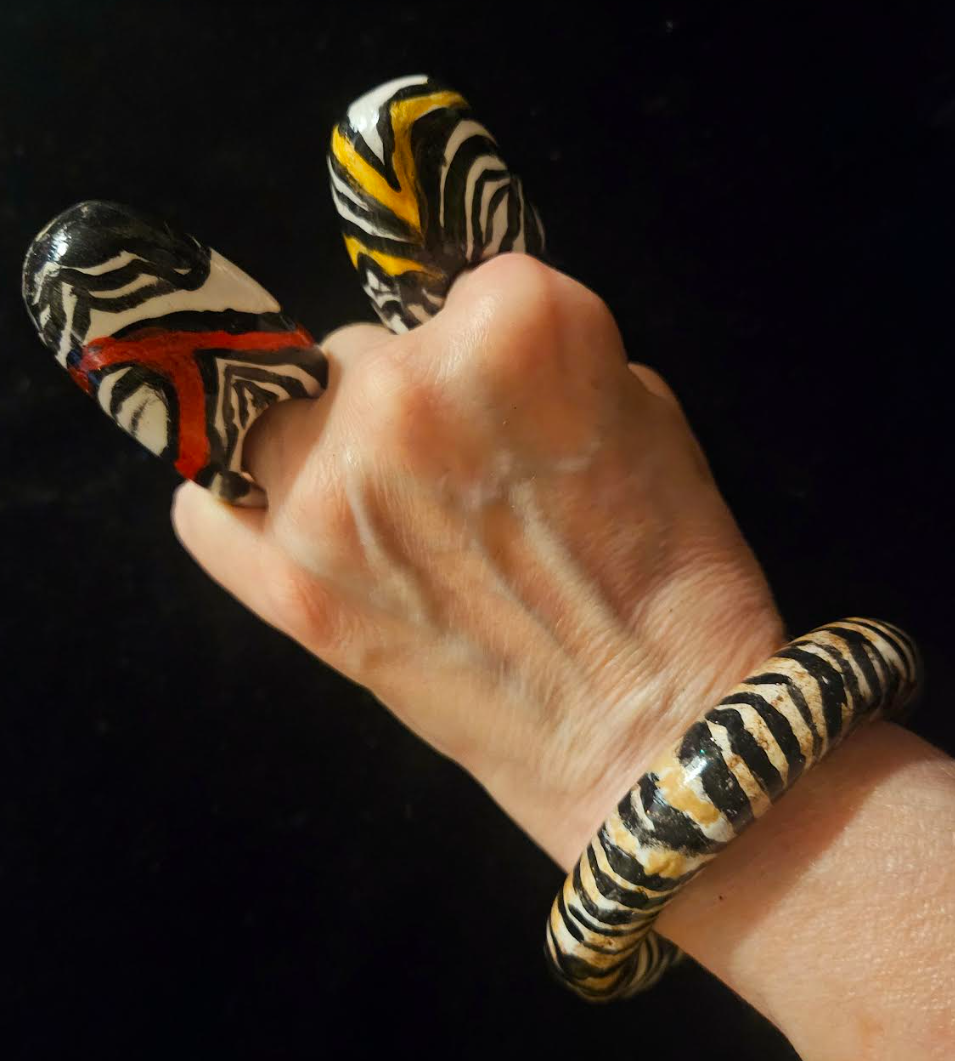 Hand Sculpted Zebra & Red Exaggerated Dome Statement Ring, Avant Garde Animal Print Finger Candy