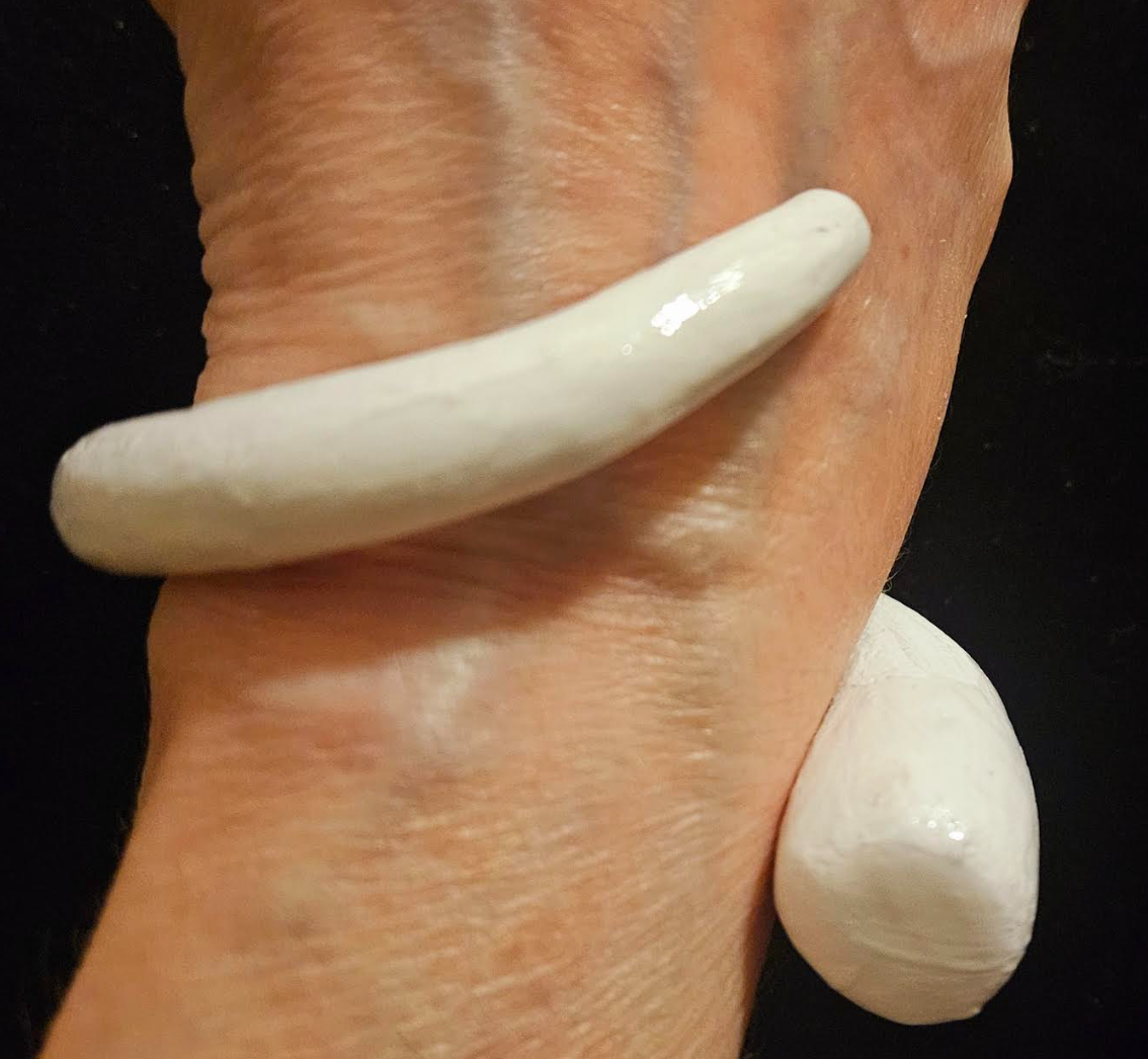 White Lacquer Snake Cuff for Women, Stackable Unisex Artisan Bangle from Kat Kouture, Organic Edgy Shaped Statement Bracelet