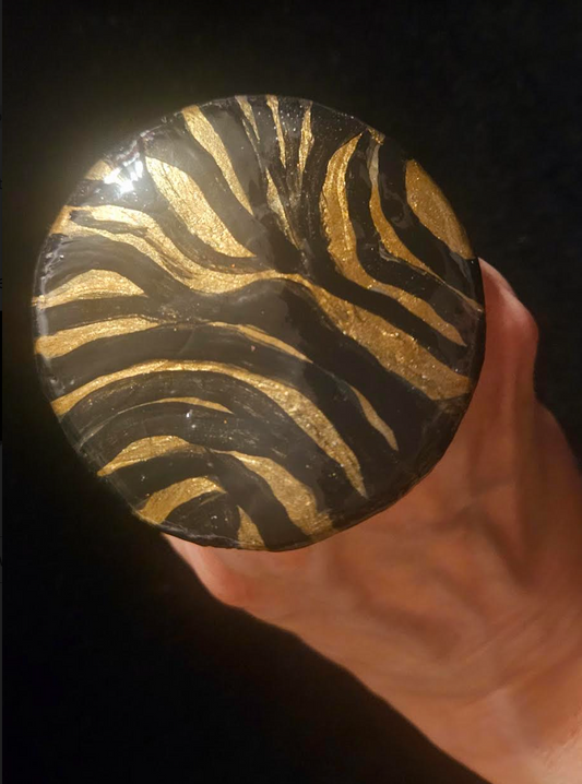 Bronze & Black Zebra Print Oversized Button Statement Ring, Animal Print Cocktail Ring, Avant Garde Jewelry