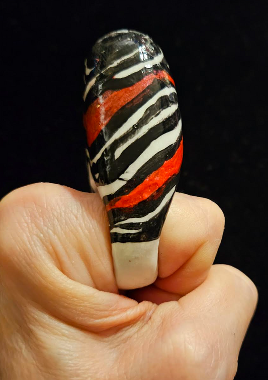 Hand Sculpted Zebra & Red Exaggerated Dome Statement Ring
