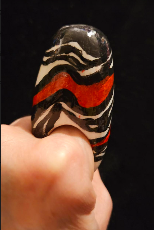 Hand Sculpted Zebra & Red Exaggerated Dome Statement Ring, Avant Garde Animal Print Finger Candy