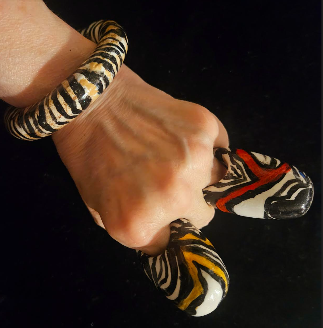 Hand Sculpted Zebra & Red Exaggerated Dome Statement Ring, Avant Garde Animal Print Finger Candy