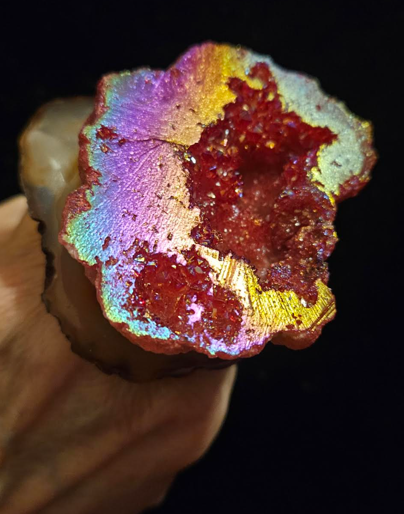 Red Titanium Geode & Agate Slab Adjustable Statement Ring, Fuchsia Aurora Borealis Geode Finger Candy, Holiday Glamour Oversized Gemstone Fashion Ring