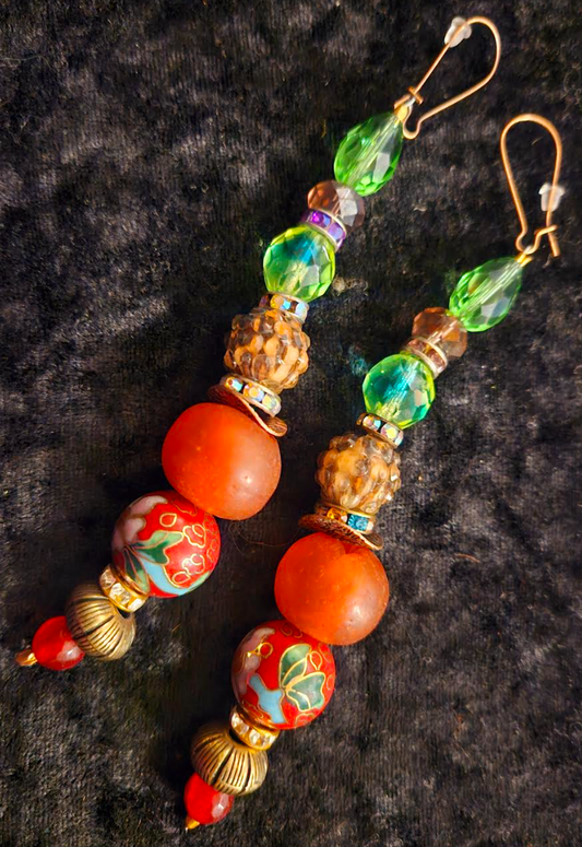 Mixed Media Beaded Pierced Shoulder Duster Earrings, Extra Long Exotic Chandelier Earrings, Ear Candy from Kat Kouture