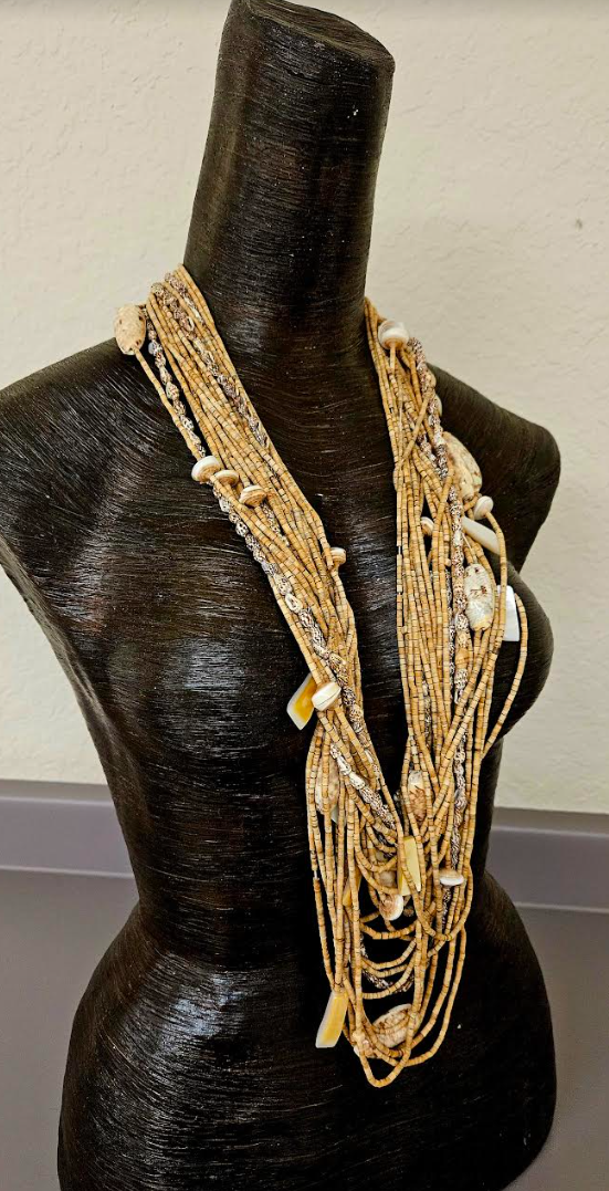 Gerda Lynggaard MONIES Beige Summer Shell & Bone Necklace Bracelet Set, Denmark Haute Couture Jewelry, Beach Photoshoot Accessories