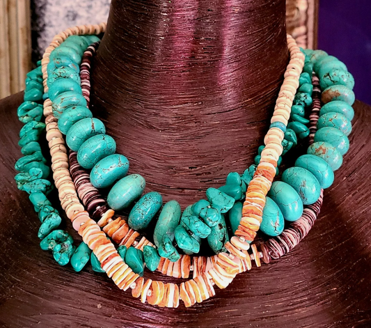 Magnesite & Spiny Oyster Western Necklace Layering Set, Southwestern Cowgirl Stackable Necklaces