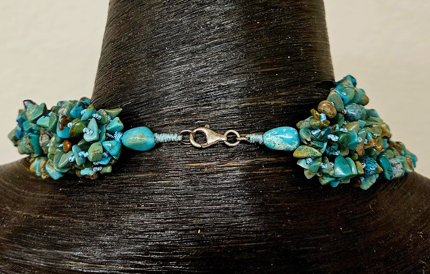 Multi Strand Knotted Turquoise Polished Chip Statement Necklace, Socialite Southwestern Neck Candy, Cowgirl Rodeo Attire