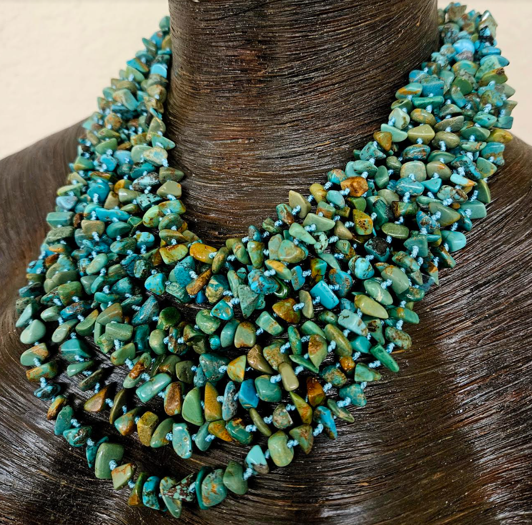 Multi Strand Knotted Turquoise Polished Chip Statement Necklace, Socialite Southwestern Neck Candy, Cowgirl Rodeo Attire