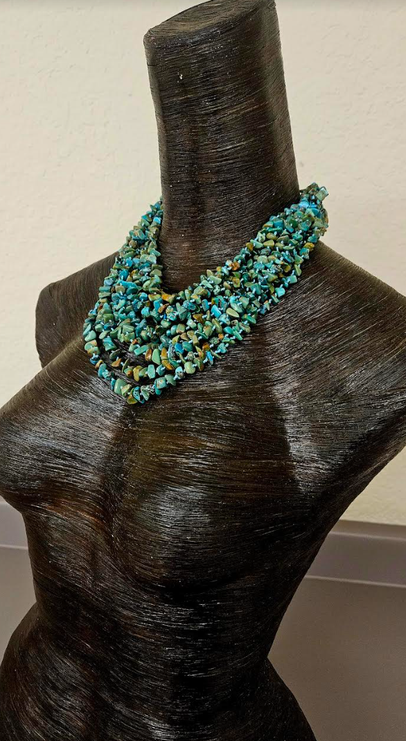 Multi Strand Knotted Turquoise Polished Chip Statement Necklace, Socialite Southwestern Neck Candy, Cowgirl Rodeo Attire