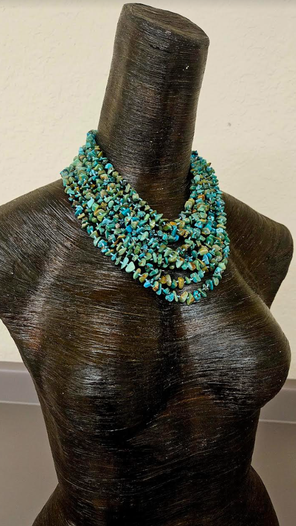 Multi Strand Knotted Turquoise Polished Chip Statement Necklace, Socialite Southwestern Neck Candy, Cowgirl Rodeo Attire